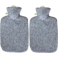 Hugo Frosch Warm water kruik met viltlook hoes - 2x - grijs - 2 liter - viltlook