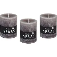 Spaas 12x stuks taupe bruine rustieke cilinderkaars/stompkaars 7 x 8 cm 30 branduren - Geurloze kaarsen - Stompkaarsen