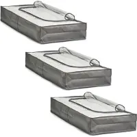 Zeller kussens en dekbed opberghoes - 3x - 103 x 45 x 15 cm - grijs - met venster - Beschermhoezen - Dekentas - Kussentas