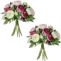 Mica Decorations 3x stuks roze Ranunculus/ranonkel kunstbloemen boeket 22 cm -