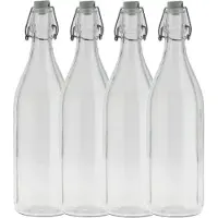 Bormioli Rocco waterfles met beugeldop - 5x - helder transparant - 1000 ml - Giara home deco fles - weckflessen
