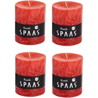 Spaas 4x Rode rustieke cilinderkaarsen/stompkaarsen 7 x 8 cm 30 branduren - Geurloze kaarsen - Woondecoraties