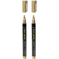Securit 3x stuks krijtbord stift - goud - ronde punt 1-2 mm - voor borden glas en keramiek