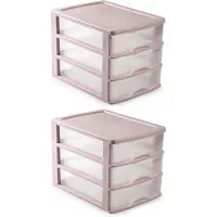 PlasticForte Ladeblok - 2x stuks - roze - 3 lades - L35,5xB27xH26 - bureau organizer