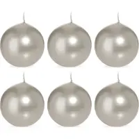 Trend Candles Bolkaars glad - 6x - zilver - 7 cm - 16 branduren - ronde kaarsen