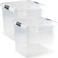 PlasticForte Opbergbox - 4x stuks - met deksel - 35 liter - L42 x B36 x H35 cm - opbergbak