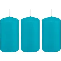 Trend Candles Cilinderkaars/stompkaars - 3x - turquoise - 5 x 10 cm - 23 branduren - met brandvertragende folie