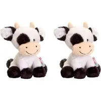 Keel Toys Set van 2x stuks pluche zwart/witte koe/koeien knuffels 14 cm - Koe boerderijdieren knuffeldieren - Speelgoed voor kind