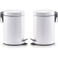 Zeller 2x Witte vuilnisbakken/pedaalemmers met groeven 3 liter - - Huishouding - Badkameraccessoires/benodigdheden - Toiletaccessoires/benodigdheden - Kleine prullenbakken