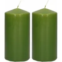 Trend Candles 2x Kaarsen olijfgroen 5 x 10 cm 23 branduren sfeerkaarsen - Stompkaarsen