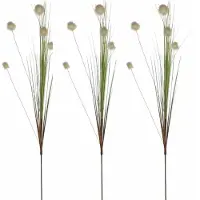 Mica Decorations - 3x - Rietgras kunstplant losse steel - tak - groen/pluis bollen - wit - 84 cm