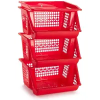 PlasticForte Opbergkrat - 2x - rood - 3 vakken - 62 cm - Stapelkratten - Stapelbare manden
