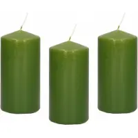 Trend Candles Cilinderkaars/stompkaars - 10x - olijfgroen - 5 x 10 cm - 23 branduren - met brandvertragende folie