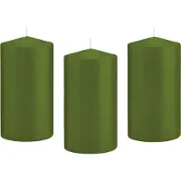 Trend Candles Cilinderkaars/stompkaars - 10x - olijfgroen - 8 x 15 cm - 69 branduren - horeca kaarsen
