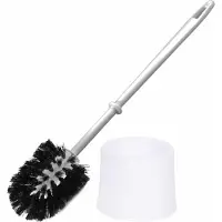 Merkloos Wc borstel/toiletborstel met standaard/houder rond van wit kunststof - Badkameraccessoireset