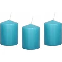 Trend Candles Cilinderkaars/stompkaars - 12x - turquoise - 6 x 8 cm - 29 branduren - met brandvertragende folie
