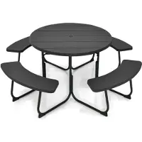 Coast Picknicktafel met 4 Banken - Rond - 8 Personen - Max. 225 kg per Bank - Ø190cm x 76 cm - Zwart