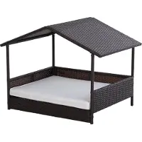 PawHut , rieten hondenhuis, hondenbed met kussen, vormgeving als een huis. Buiten hondenverblijf met stalen frame en PP-materiaal