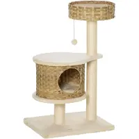 PawHut Krabpaal met kattengrot - Beige - 49x40x56cm
