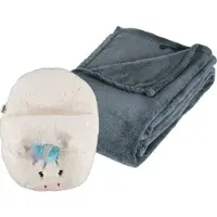 Apollo Fleece deken blauwgrijs 125 x 150 cm met voetenwarmer slof eenhoorn one size - Voetenwarmers