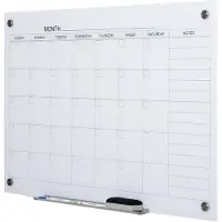 Vinscetto Kalenderbord glasplaat met 4 glasclips magneetbord planbord planning wit