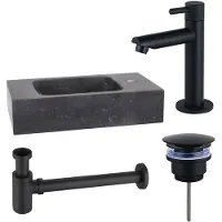 FortiFura Fuente Fonteinset - 40x22x9cm - 1 kraangat - natuursteen - fonteinkraan zwart mat - zwart SW696235/SW696205/SW696215/SW533192