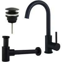 FortiFura Calvi Wastafelkraanset - hoge wastafelkraan - draaibare uitloop - klikwaste plug - verlaagde design sifon - Mat zwart SW809347/SW696199/SW696215