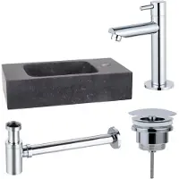 FortiFura Fuente Fonteinset - 40x22x9cm - 1 kraangat - natuursteen - fonteinkraan chroom - zwart SW696234/SW696209/SW696219/SW533192