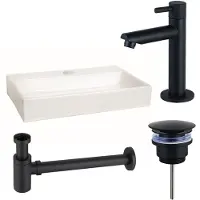 Qeramiq Fuente fonteinset - 38x24cm - 1 kraangat - keramiek - fonteinkraan zwart mat - glans wit SW696235/SW696205/SW696215/SW21912