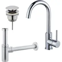 FortiFura Calvi Wastafelkraanset - hoge wastafelkraan - draaibare uitloop - klikwaste plug - design sifon - Chroom SW809346/SW696203/SW696214