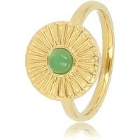 My Bendel - Ring Goudkleurig Zonnetje Design met Green Agate - Goudkleurige Ring met Zonnetje - Green Agate Edelsteen - met Luxe Cadeauverpakking | Sieraden Voor Dames | Maat 17.00 Mm / Maat 53