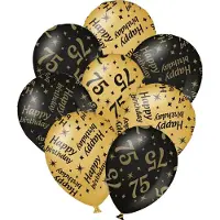 Paper Dreams Verjaardag ballonnen - 75 jaar en happy birthday 12x stuks zwart/goud