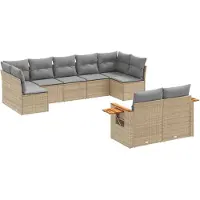 vidaXL 9-delige Loungeset met kussens poly rattan beige