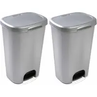 PlasticForte Pedaalemmer - 2x - zilverkleurig - 50L - prullenbak - 41 x 36 x 63,5 cm
