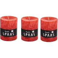 Spaas 3x Rode rustieke cilinderkaarsen/stompkaarsen 7 x 8 cm 30 branduren - Geurloze kaarsen - Woondecoraties