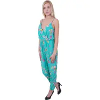 Sarcia.eu John Zack - Mintkleurige Jumpsuit / Broekpak met Bloemen