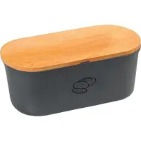 Kesper Broodtrommel Met Houten Snijplank Deksel - 8,5 liter - 18 x 34 x 14 cm - Grijs