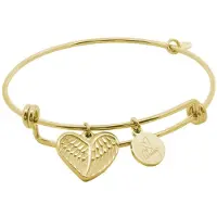 CO88 Collection 8CB-91314 Stalen Armband met Hangertjes - Vleugels - 15x18mm - Hartje rond - 10mm - One size - Staal - Goudkleurig