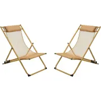 Niceey Ligstoel Met hoofdkussen - Strandstoel - Set van 2 - Geel