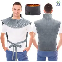 HAIDU Warmtekussen – voor Schouder en Rug – Inclusief Nekwarmer en Powerbank – Elektrische Deken – Wasbaar – 10 Warmtestanden – Timer – Grijs