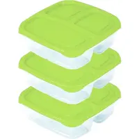 PlasticForte Vershoudbakje - 3x - 3-vaks - 1,2L - meal prep - herbruikbaar - groen - vaatwasser bestendig - magnetron bakjes