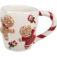 Clayre & Eef Mok 325 ml Wit Rood Keramiek Gingerbread man Drinkbeker Wit Drinkbeker