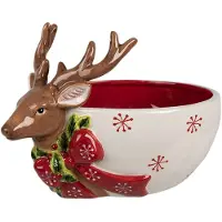 Clayre & Eef Decoratie schaal 700 ml Wit Rood Keramiek Hert Serveerkom Wit Serveerkom