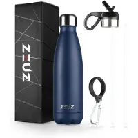ZEUZ Premium RVS Thermosfles & Drinkfles – Waterfles met Rietje - BPA Vrij – 500 ml - Donkerblauw