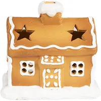 Clayre & Eef Theelichthouder Gingerbread house 11x8x10 cm Bruin Keramiek Waxinelichthouder Bruin Waxinelichthouder