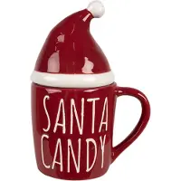 Clayre & Eef Mok Kerstmuts 300 ml Rood Keramiek SANTA CANDY Drinkbeker Rood Drinkbeker