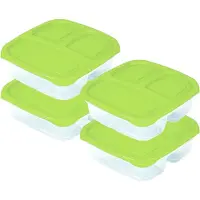 PlasticForte Vershoudbakje - 4x - 3-vaks - 1,2L - meal prep - herbruikbaar - groen - vaatwasser bestendig - magnetron bakjes