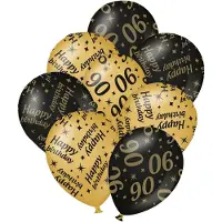 Paper Dreams Verjaardag ballonnen - 90 jaar en happy birthday 24x stuks zwart/goud