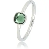 My Bendel - Ring Zilverkleurig met Vierkante Groene Glassteen - Zilverkleurige Ring met Vierkante Glassteen • Groen - met Luxe Cadeauverpakking | Sieraden Voor Dames | Maat 16.00 Mm / Maat 50