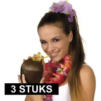 Boland Kokosnoot drinkbeker - hawaii thema - met rietje - 12 x 16 cm - 400 ml - Tropisch feest accessoires
